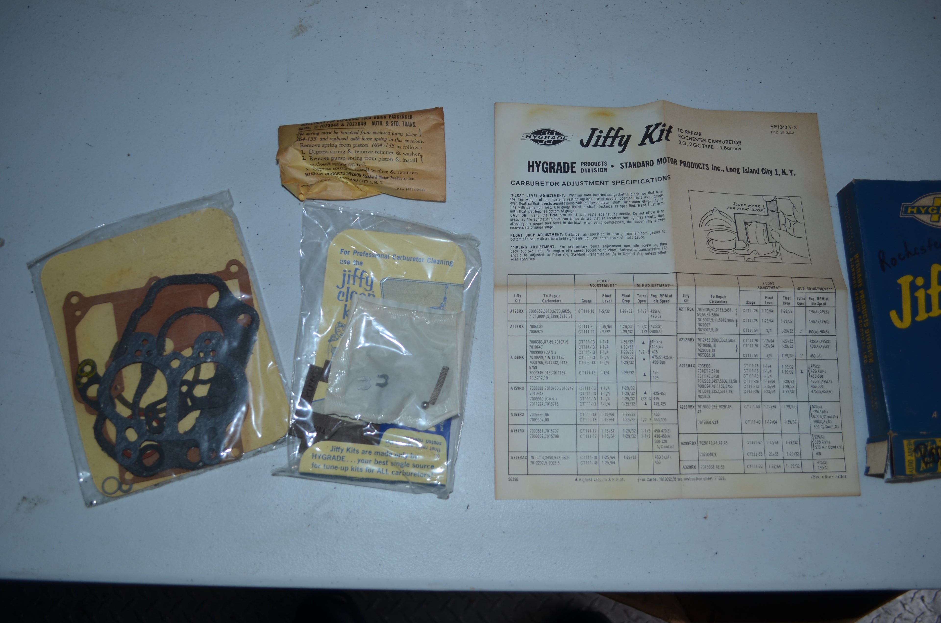 Hygrade Heavy Duty Rochester Carburetor Vintage Jiffy 2 Barrel Tune-Up Kit NOS Part A299RBX