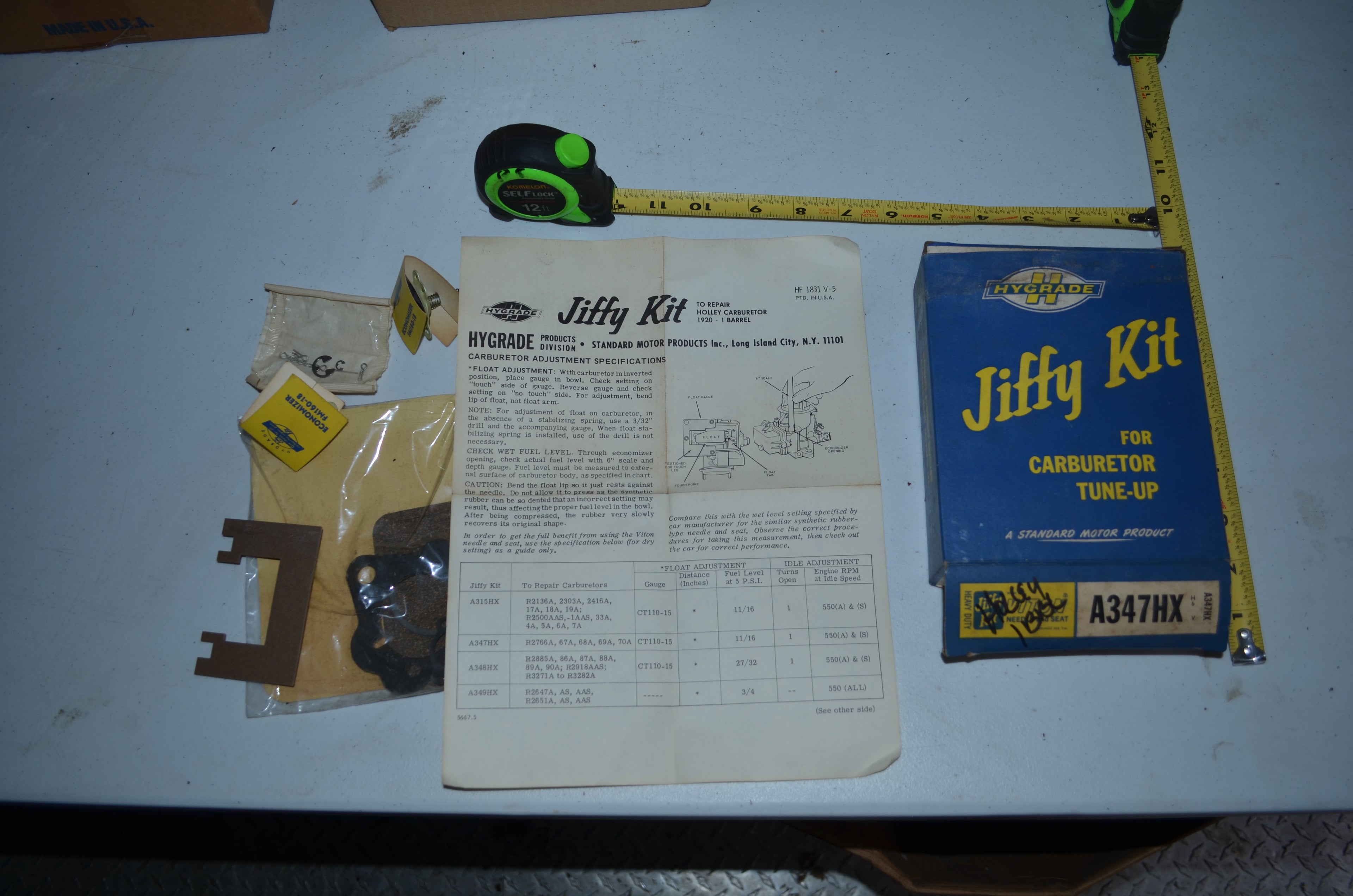 Hygrade Heavy Duty Holley Carburetors Vntage Jiffy 1 Barrel Tune-Up Kit NOS Part A347HX