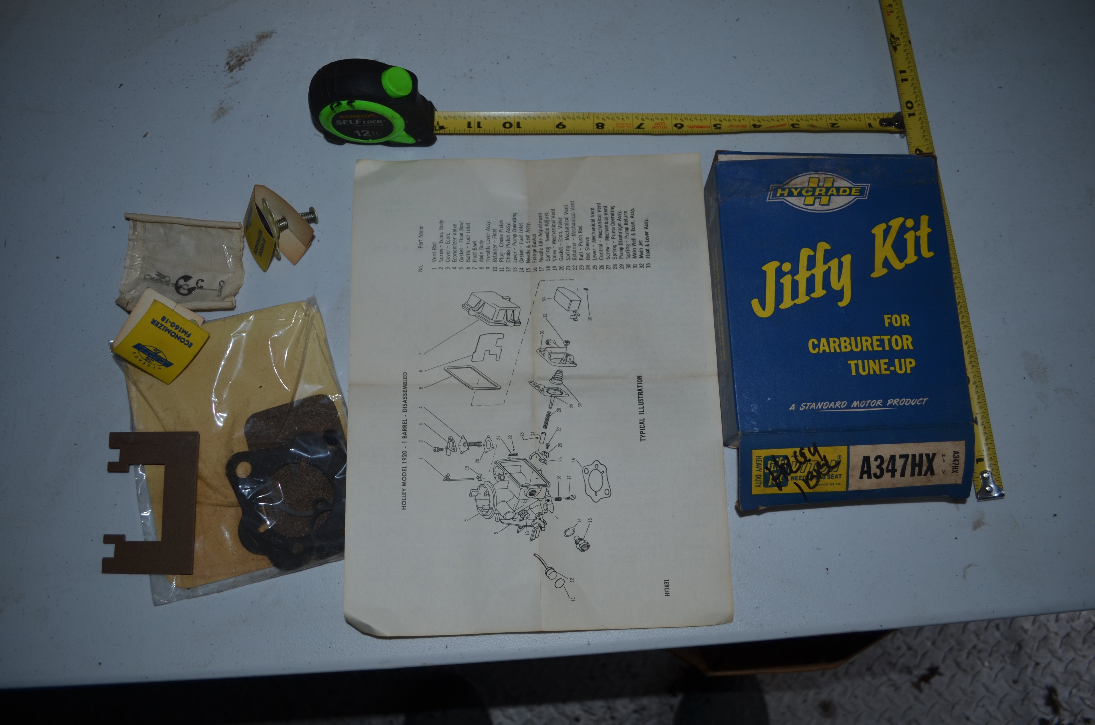Hygrade Heavy Duty Holley Carburetors Vntage Jiffy 1 Barrel Tune-Up Kit NOS Part A347HX
