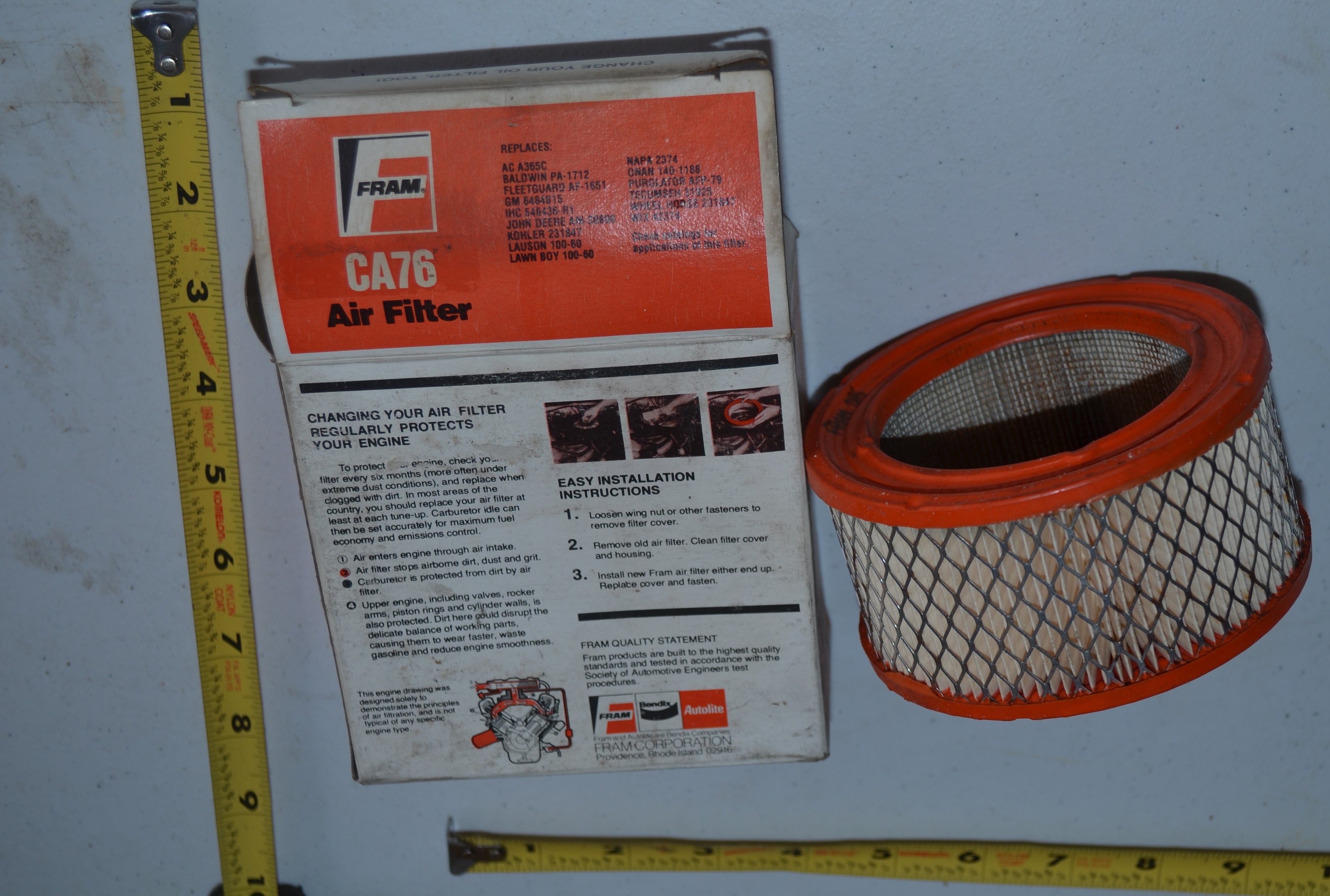 FRAM Air Filter CA76 NOS, Vintage OEM, USA Made, vintage