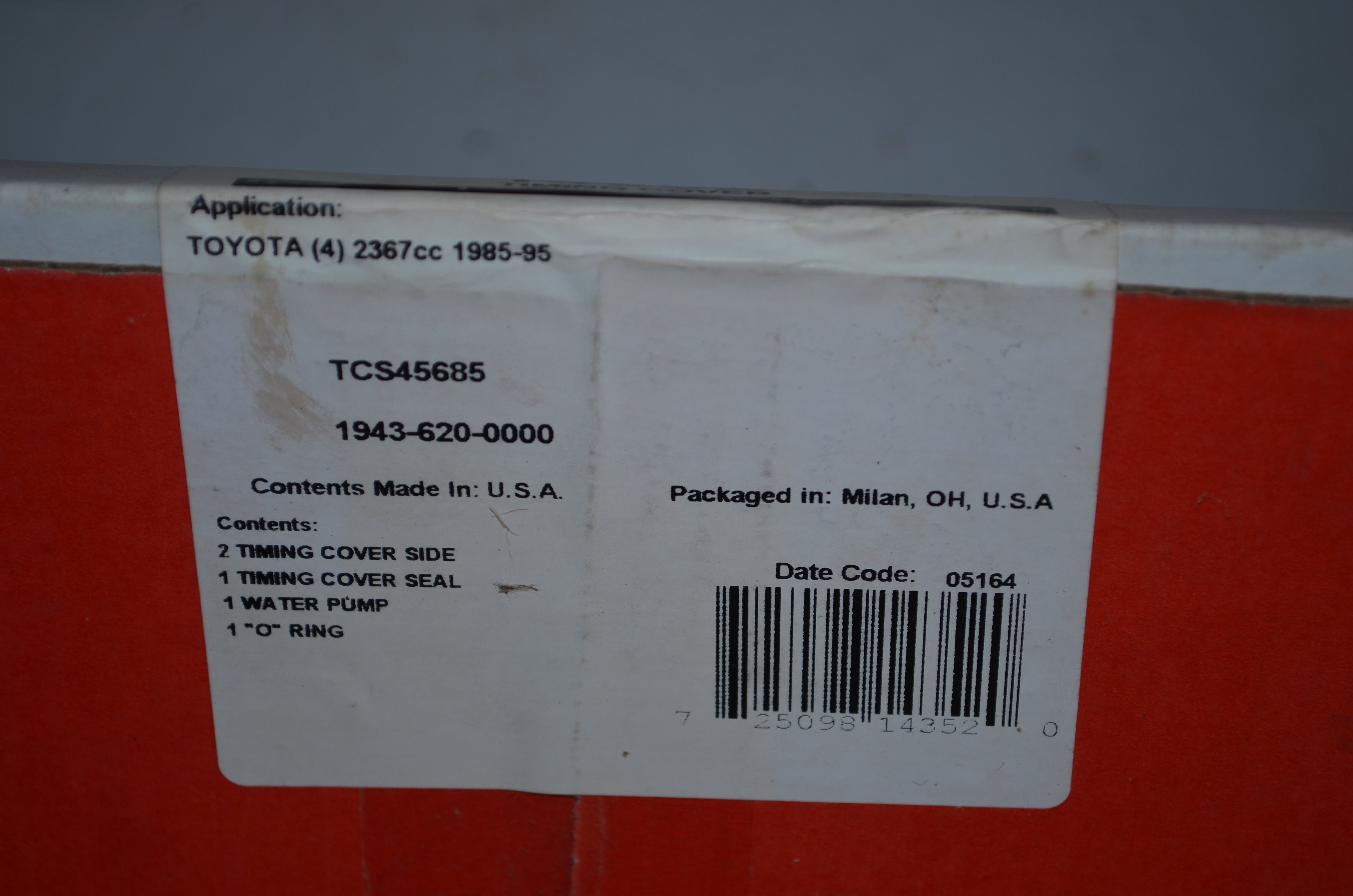 1985 / 95 Toyota Corteco 14352 Timing Gasket Cover Set for Toyota 2367cc NOS, USA Vintage OEM