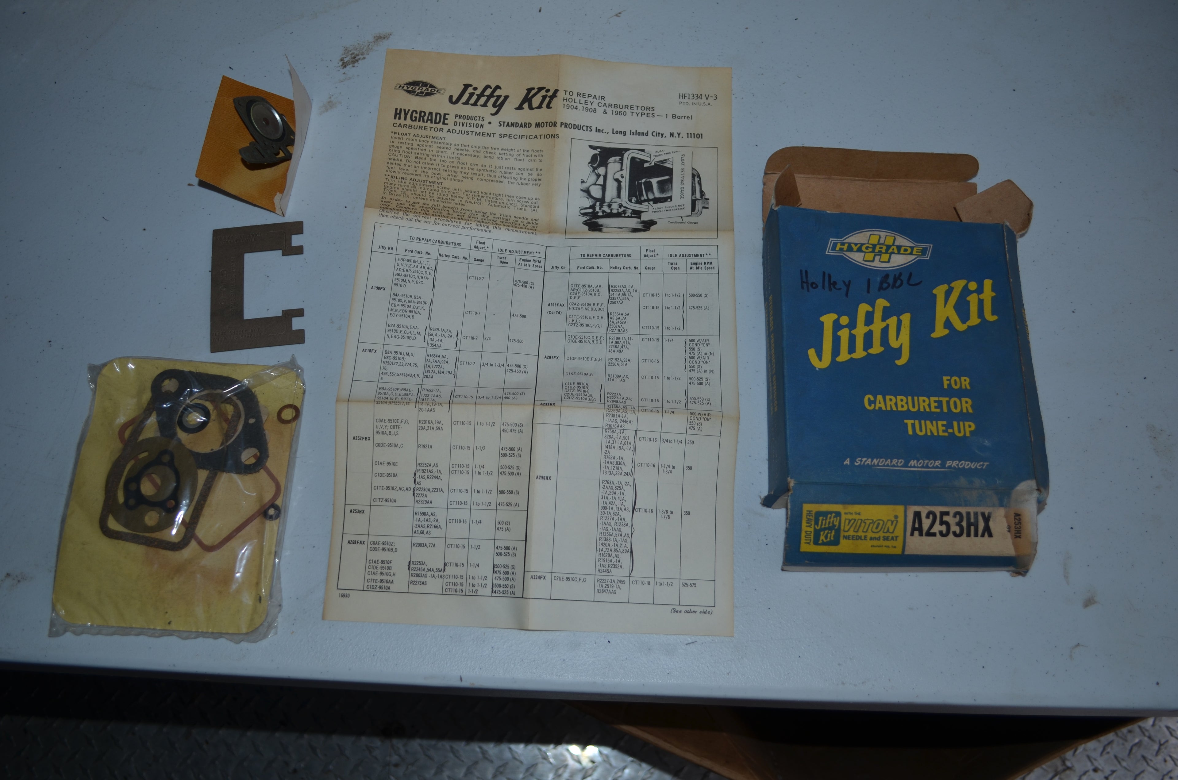 Hygrade Heavy Duty Holley Carburetors Vntage Jiffy 1 Barrel Tune-Up Kit NOS Part A253HX