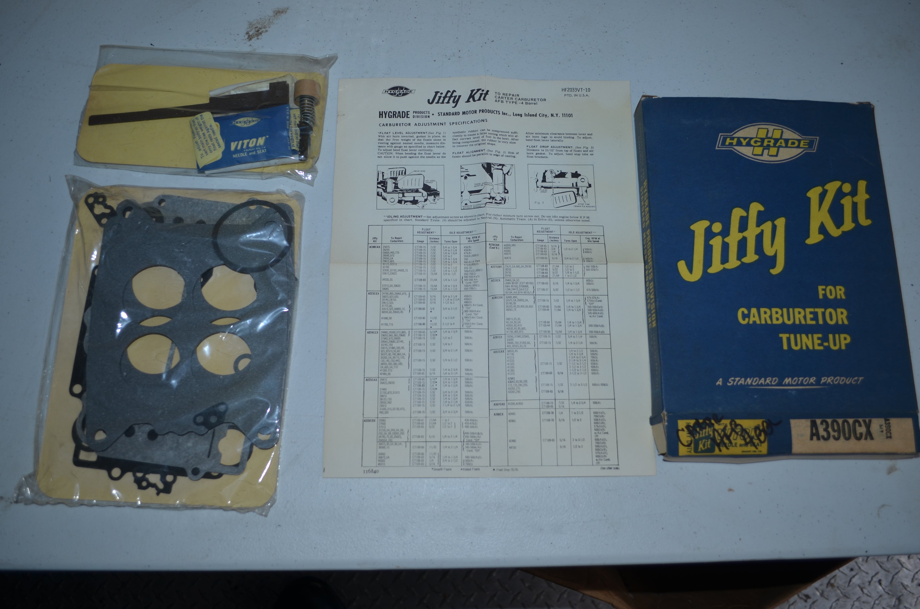 Hygrade Heavy Duty Carter Carburetors Vintage Jiffy 4 Barrel Tune-Up Kit NOS Part A294CX-