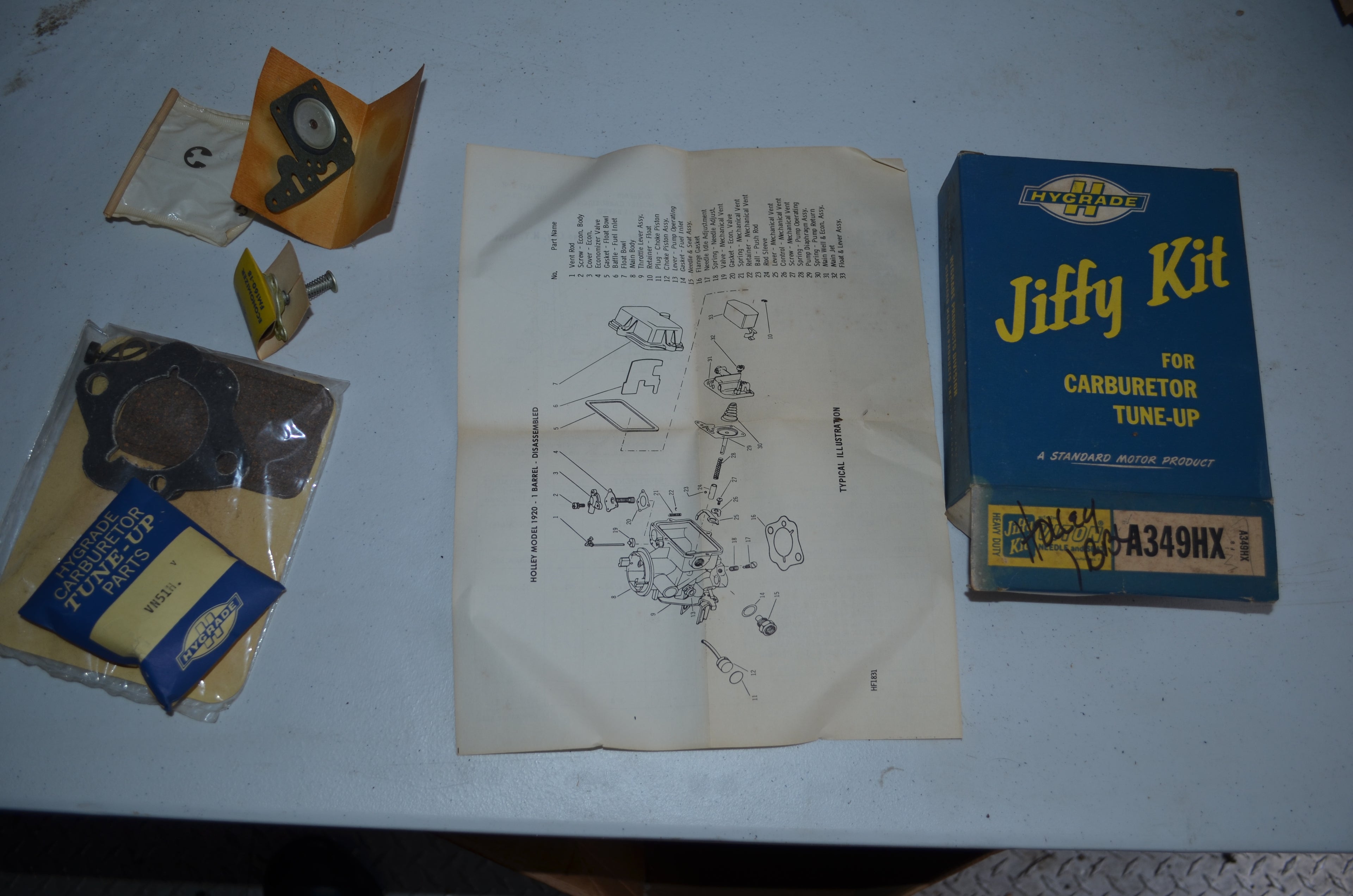 Hygrade Heavy Duty Holley Carburetors Vintage Jiffy 1 Barrel Tune-Up Kit NOS Part A349HX