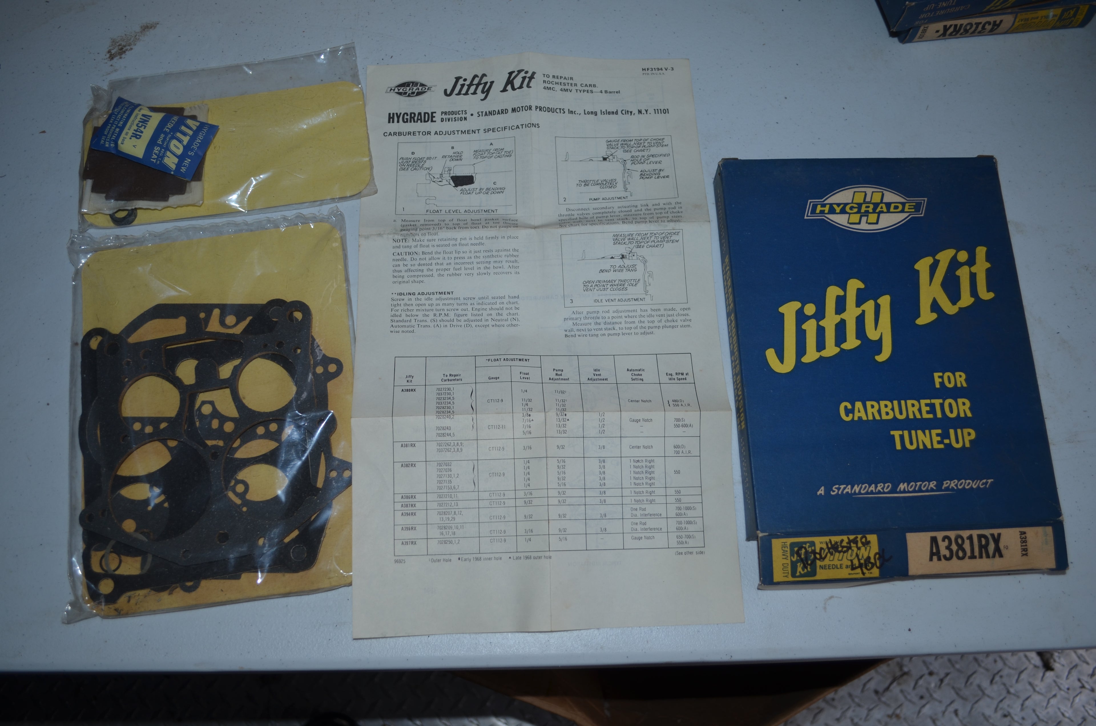 Hygrade Heavy Duty Rochester Carburetors Vntage Jiffy 4 Barrel Tune-Up Kit NOS Part A381RX