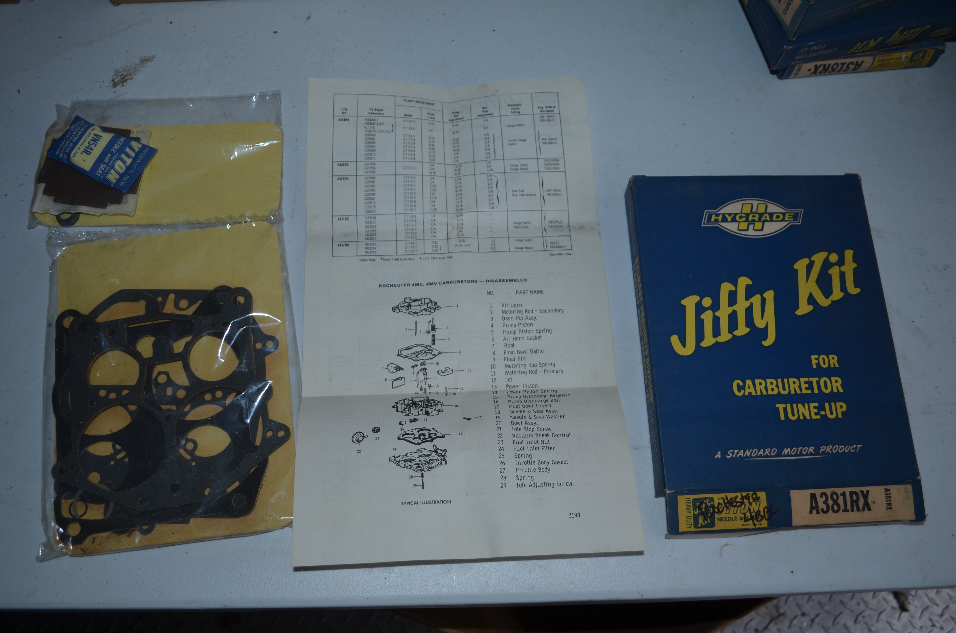 Hygrade Heavy Duty Rochester Carburetors Vntage Jiffy 4 Barrel Tune-Up Kit NOS Part A381RX