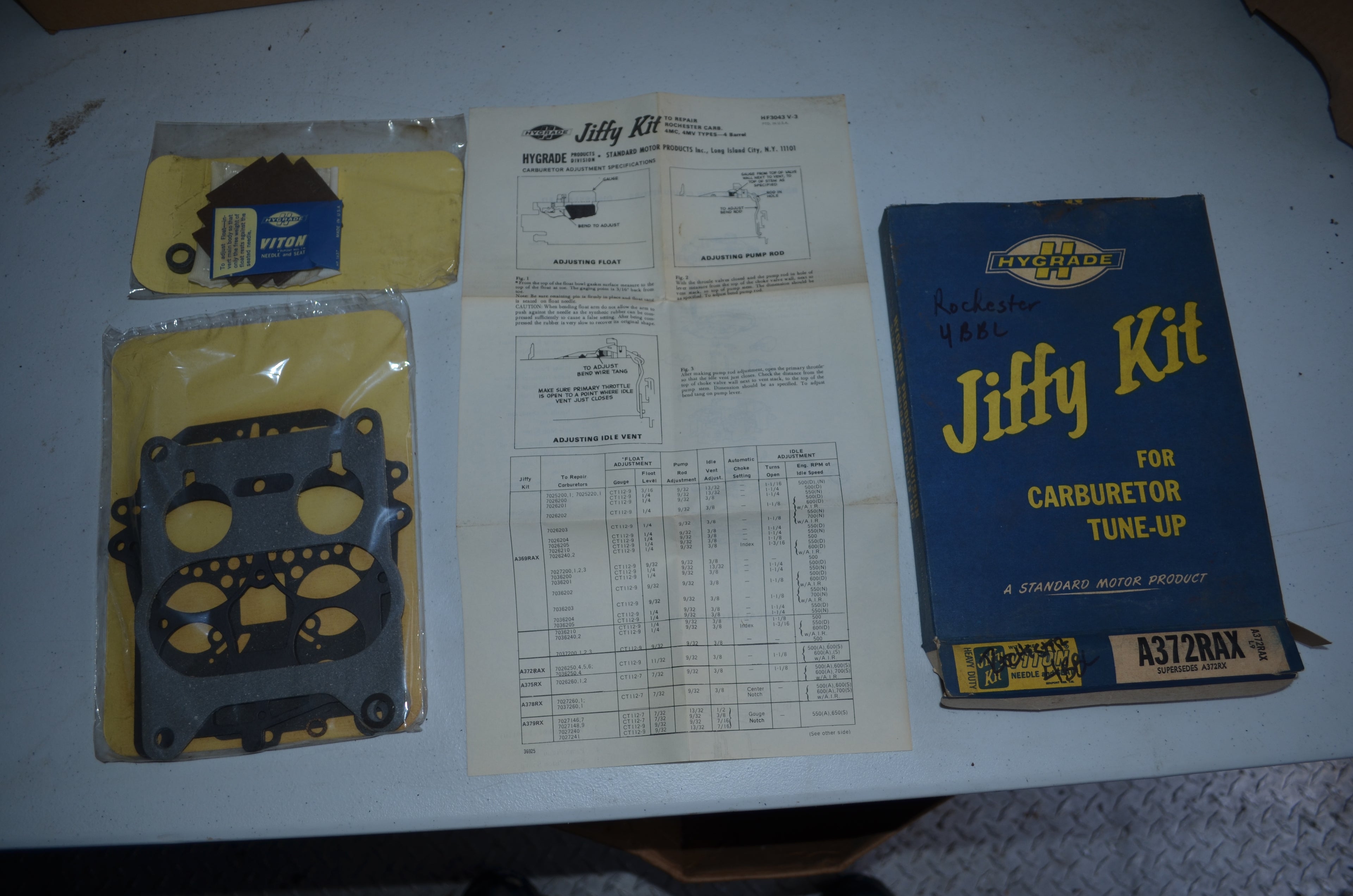 Hygrade Heavy Duty Rochester Carburetors Vintage Jiffy 4 Barrel Tune-Up Kit NOS Part A372RAX