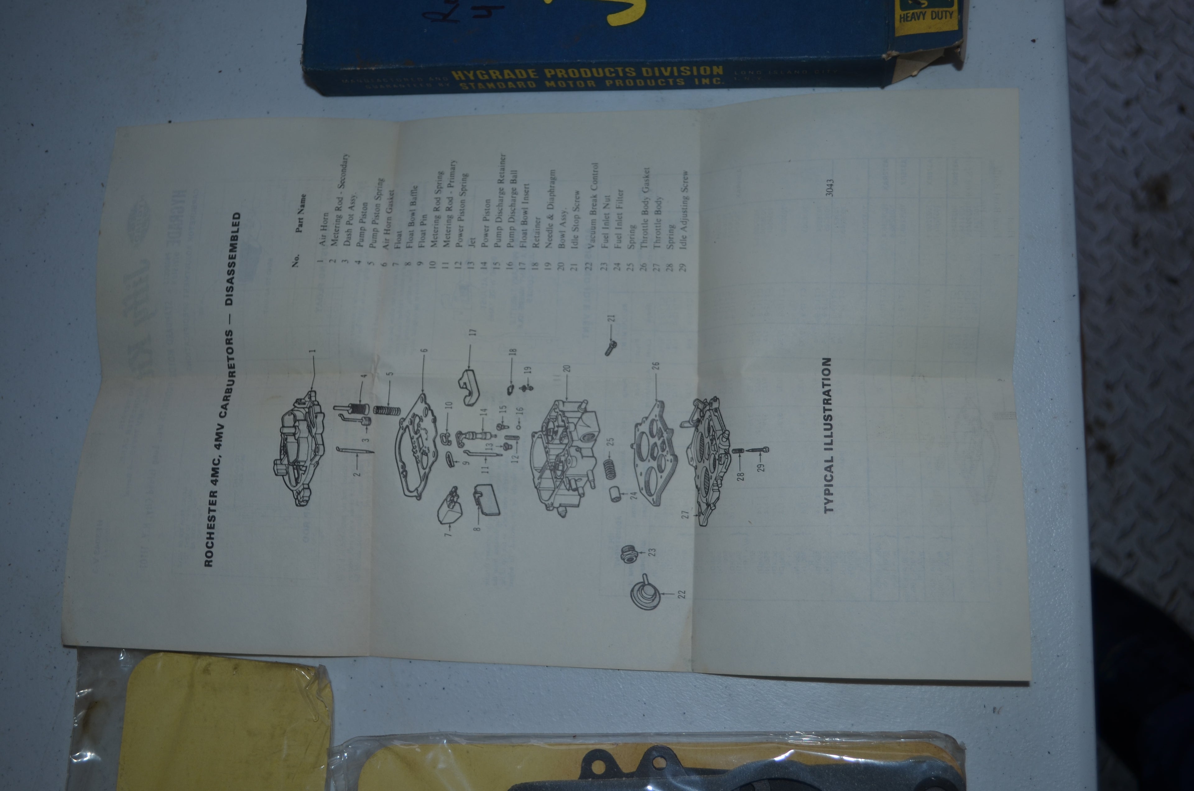 Hygrade Heavy Duty Rochester Carburetors Vintage Jiffy 4 Barrel Tune-Up Kit NOS Part A372RAX