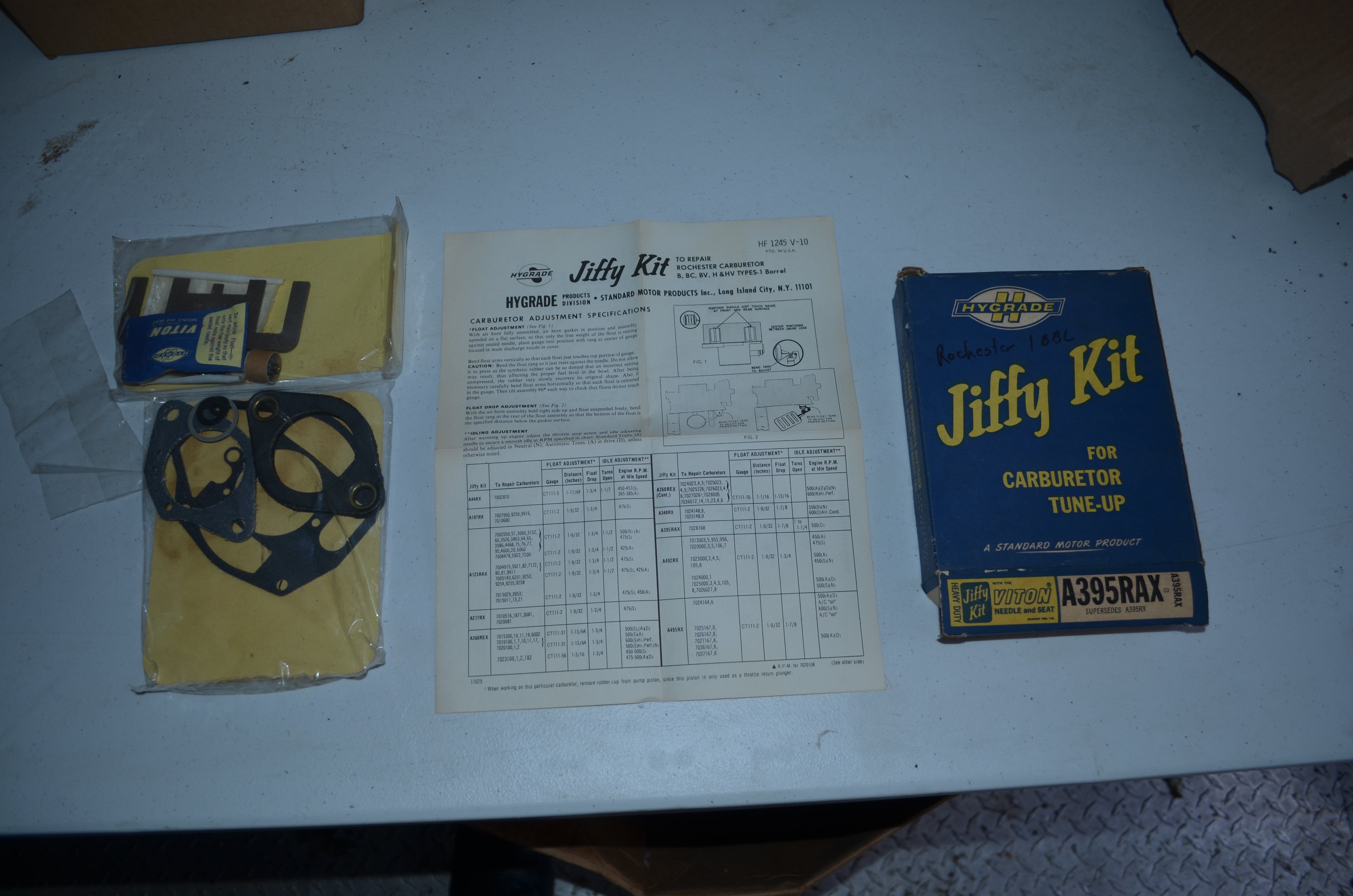 Hygrade Heavy Duty Rochester Carburetors Vintage Jiffy 1 Barrel Tune-Up Kit NOS Part A395RAX